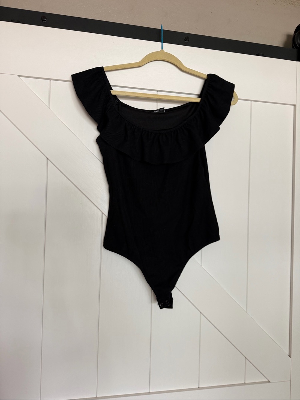 Express Black Ruffle-Trim One-Piece Bodysuit